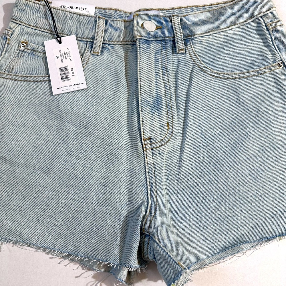 Weworewhat X REVOLVE Denim Highrise shorts super light size 27 NWT - Picture 5 of 9
